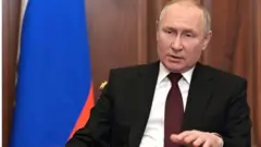 Russia's President Vladimir Putin addresses the nation in Moscow, Russia on February 22, 2022.