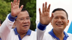 Hun Manet (phải) là người con trai cả của ông Hun Sen (trái) người đã nắm quyền Campuchia trong gần bốn thập niên qua 
