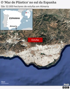 Mapa mostrando a localização das estufas