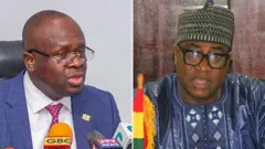 Minisitiri w'ingabo Edward Omane Boamah (ibumoso) na Minisitiri w'ibidukikije, siyanse, n'ikoranabuhanga Ibrahim Murtala Muhammed