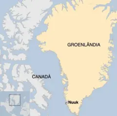 Mapa mostra localização da Groenlândia