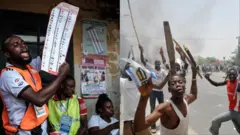 Aworan eeyan kan to n ṣeto idibo ati aworan awọn janduku lapa ọtun.