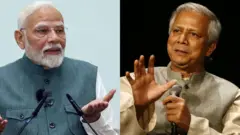 भारत के प्रधानमंत्री नरेंद्र मोदी (बाएं) और मोहम्मद यूनुस