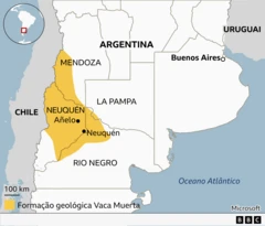 Mapa com a localização de Vaca Muerta