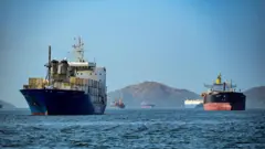 Buques de carga en el Canal de Panamá.
