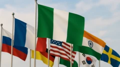 Foto of di Nigerian flag along wit di flags of oda kontris 