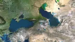 عکس ماهوارهای که دریای خزر در آن مشخص است. دامنه درگیری نظامی روسیه و اوکراین مدتی است که به این پهنه آبی کشیده شده است