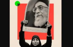 ইরানের সর্বোচ্চ নেতা আয়াতোল্লাহ আলী খামেনির ছবি হাতে তার একজন সমর্থক 