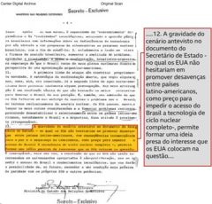 Neste trecho, Azeredo da Silveira classifica as pressões e a estratégia norte-americana como elementos de "gravidade"
