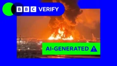 An image appearing to show a large explosion with a green "AI-generated" label