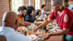 Família almoçando em mesa