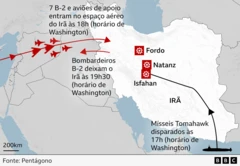Mapa de ataque ao Irã