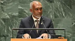 संयुक्त राष्ट्र आमसभा में भाषण देते मोहम्मद मुइज़्ज़ू