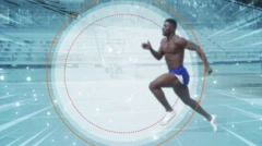 ผู้ชายผิวดำถอดเสื้อวิ่ง ฉากหลังเป็นกราฟิก