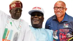 Collage of images of Bola Tinubu, Atiku Abubakar, and Peter Obi