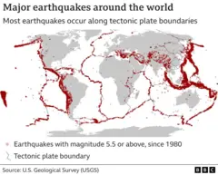 BBC illustration showing the places impacted by earthquake