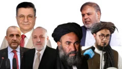 مخکې کرښه کې: له ښۍ خوا (عبدالله عزام، عبدالسلام ضعیف، عمر داودزی، امرالله صالح). شا کې عبدالکریم خرم او ملک ستیز