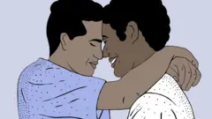 Young men embracing