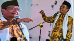 Calon Wakil Presiden nomor urut 3 Mahfud MD memberikan orasi politik saat silahturahmi dengan ajengan se-Priangan Timur di Pondok Pesantren Al-Quran Cijantung, Kabupaten Ciamis, Jawa Barat, Jumat (15/12).