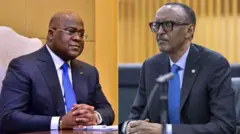 Perezida Tshisekedi (ibumoso) na Perezida Kagame (ifoto ifatanyije)