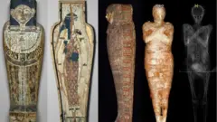 Image showing scans and visualisations of the mummy and encasing