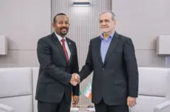 ፕረዚደንት ኢራን መስዑድ ፐዘሽኪያን ምስ ቀዳማይ ሚኒስተር ኣቢይ ኣሕመድ 