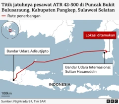 Peta pesawat ATR jatuh di Sulsel