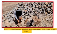 Trabalhador corta pedras em uma pedreira e não usa equipamentos de proteção