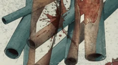 رسم توضيحي لأنابيب ثقيلة وأرجل ملطخة بالدماء