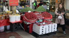 مغازه‌های بازارچه تجریش تهران. روز چهارم فروردین ۱۴۰۵. زنی در حال خرید و راه رفتن