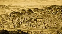 مكة المكرمة والكعبة والمسجد الحرام. صورة طُبعت عام ١٧٩٠ في باريس