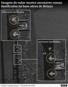 Mapa mostra aeronaves danificadas na base aérea de Belaya