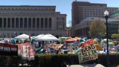 コロンビア大学内の抗議行動