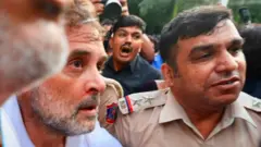 विरोधी पक्षनेते राहुल गांधी तसेच त्यांच्यासोबत पंतप्रधान नरेंद्र मोदींच्या घराबाहेर ठिय्या देणाऱ्या इंडिया आघाडीतील खासदारांना पोलिसांनी ताब्यात घेतलं आहे.