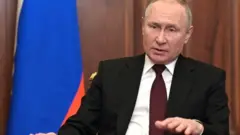 Russia's President Vladimir Putin addresses the nation in Moscow, Russia on February 22, 2022.