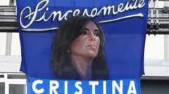 A banner depicting Argentina's Vice President Cristina Fernandez de Kirchner hangs inside the Diego Maradona stadium, where Fernandez de Kirchner will attend a party rally, in La Plata, on the outskirts of Buenos Aires, Argentina November 17, 2022.