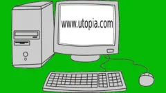 Computadora con la dirección www.utopia.com en la pantalla