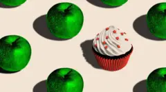 Dibujo de manzanas y un pastel 