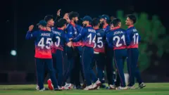 ओमानमा जारी आईसीसी टी-२० विश्वकप छनोटको एउटा खेलका क्रममा हर्षोल्लास गर्दै नेपाली टोली