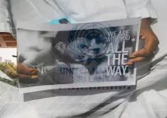 Anti-government demonstrators stage a Satyagraha protest against the government in front of the United Nations office, asking the United Nations to force the government to release the leader of the Inter-University Students' Union Wasantha Mudalige and Reverend Galvewa Siridhamma Thero, in Colombo on November 11, 2022. (Photo by Pradeep Dambarage/NurPhoto via Getty Images)