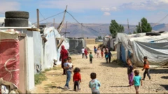 مخيم للاجئين في وادي البقاع، لبنان.