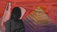 ပိရမစ်ပုံ လိမ်လည်မှု၊ အလှကုန်ပစ္စည်း၊ မြန်မာကျပ်ငွေ တစ်သောင်းတန်နဲ့ ဖုန်းသုံးနေတဲ့ အမျိုးသမီးငယ် တစ်ဦး သရုပ်ဖော်ပုံ 