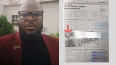 Collage of Augustine and Newspaper clipping wey show as dem parade am