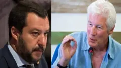 الممثل ريتشارد غير (يمين) ووزير الداخلية الإيطالي ماتيو سالفيني (يسار)