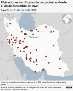 Mapa que muestra dónde tuvieron lugar las protestas en Irán
