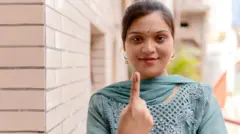 दिल्ली विधानसभा चुनाव में वोटिंग के बाद महिला मतदाता 