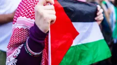 پرچم فلسطین در دست یک تظاهرکننده