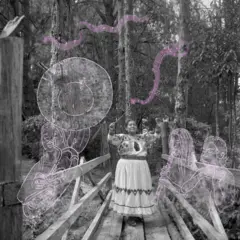 Fotografía de una mujer de la comunidad indígena yalalteca, México, con una ilustración digital superpuesta.