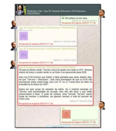 Captura das mensagens entre Jair Bolsonaro e Eduardo Bolsonaro reveladas pela PF