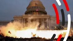 Crowds and smoke in front of the US Capitol building